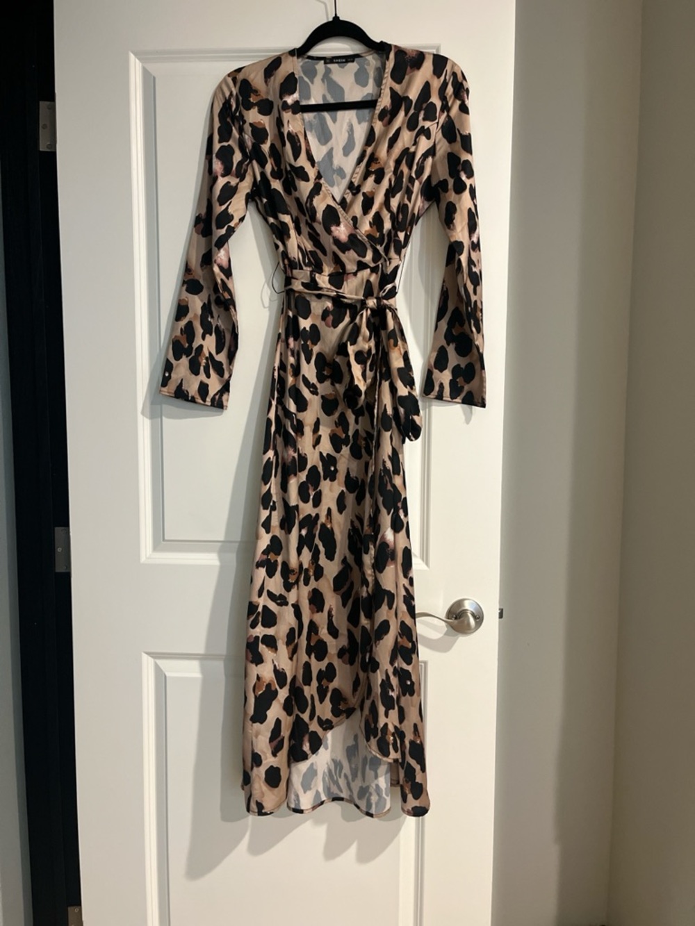 SHEIN Taupe and Black Leopard Wrap Maxi Dress